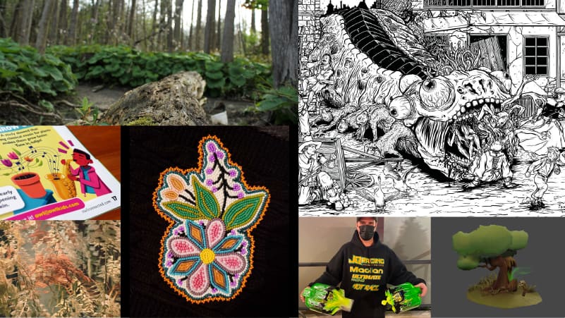 A collage of artwork created by Pinnguaq staff.