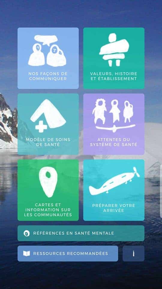 A screenshoot from the different learning categories the app offers.