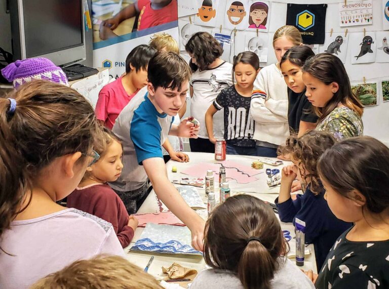 Students working on projects at the Iqaluit Makerspace.
