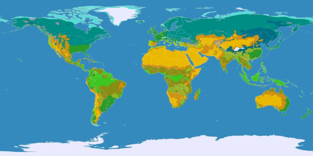A world map depicting earth's climates.
