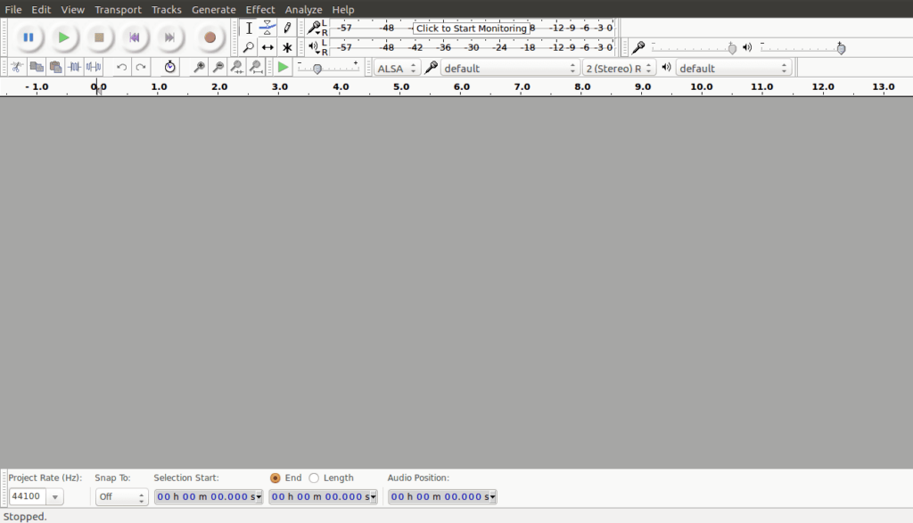 An image showing the Audacity interface on open.