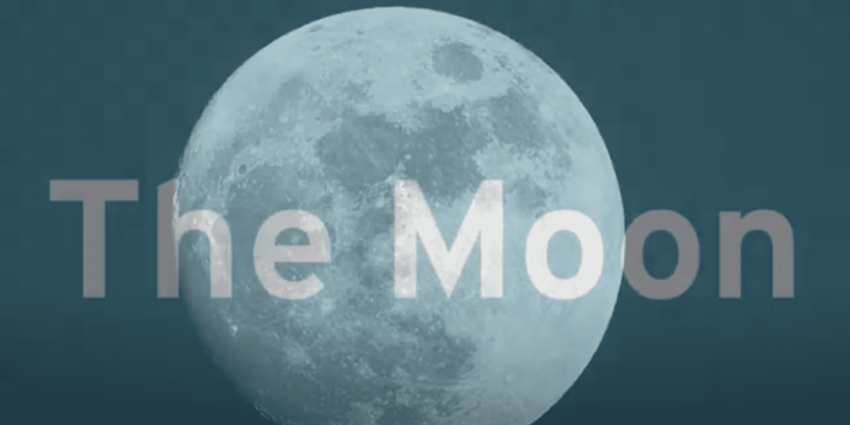 The moon with the words "The Moon" fading onto the image.