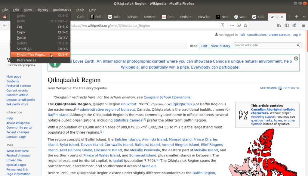 Edit menu in mozilla firefox.