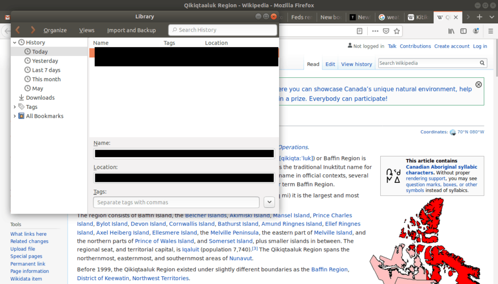 Tab open to show multiple options about your browsers search history.