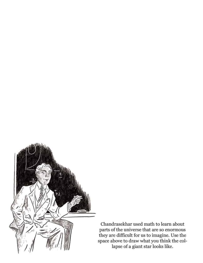 the ending of the story, with a man writing on a blackboard.