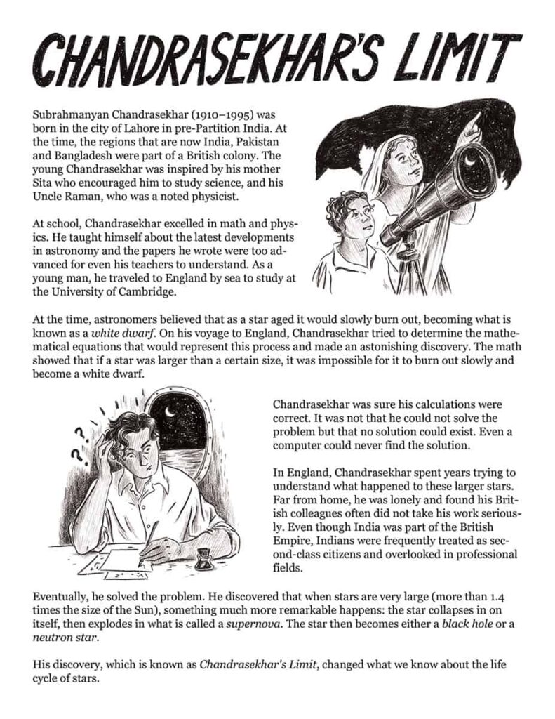 A story wrote out, with two drawn images of people.