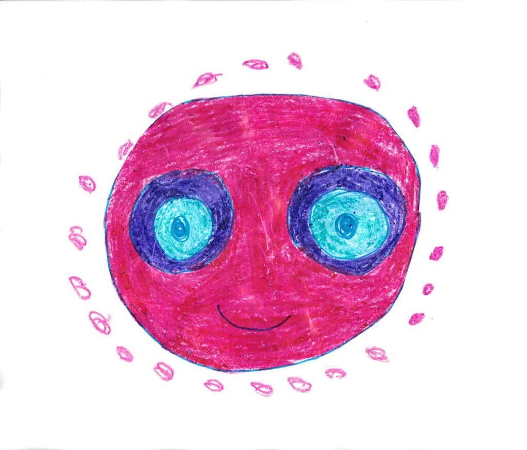 A drawing of a smiley face.
