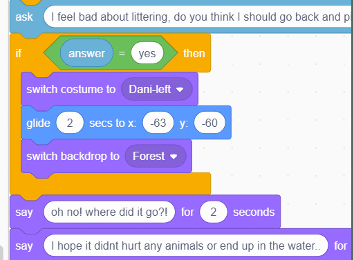 Scratch character Dani's movement blocks.