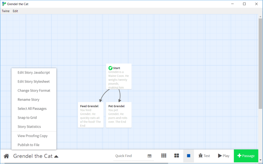 The options menu in Twine showing the Publish to File button. 
