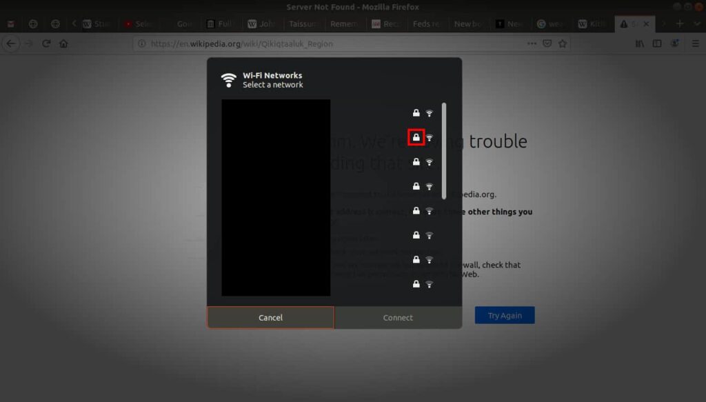 locked symbol for wifi displayed in wifi menu.